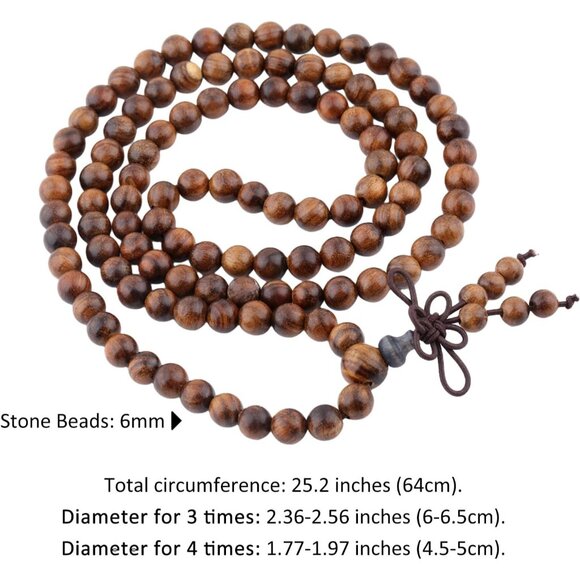 Tibetan Buddhist Mala Bracelet 108 Natural Wood Prayer Beads for Women Men - Picture 2 of 5
